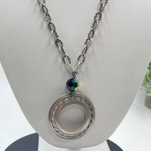 Liz Palacios SF Vintage Medallion Round Pendant Etched Textured Chain Necklace‎